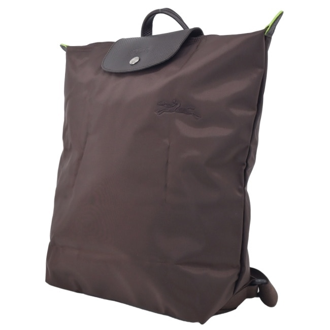 LONGCHAMP LE PLIAGE GREEN系列刺繡摺疊後背包(中/摩卡棕)10284-919-002