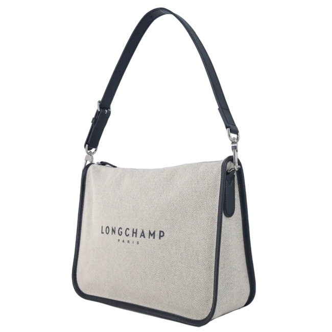 LONGCHAMP ESSENTIAL系列帆布LOGO字母肩背包(大/亞麻)10323-HSG-037