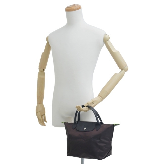 LONGCHAMP LE PLIAGE GREEN系列刺繡手提水餃包(小/摩卡棕)1621-919-002
