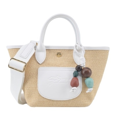 LONGCHAMP LONGCHAMP LE PANIER PLIAGE系列編織串珠兩用提籃包(迷你/白)10307-HGY-007