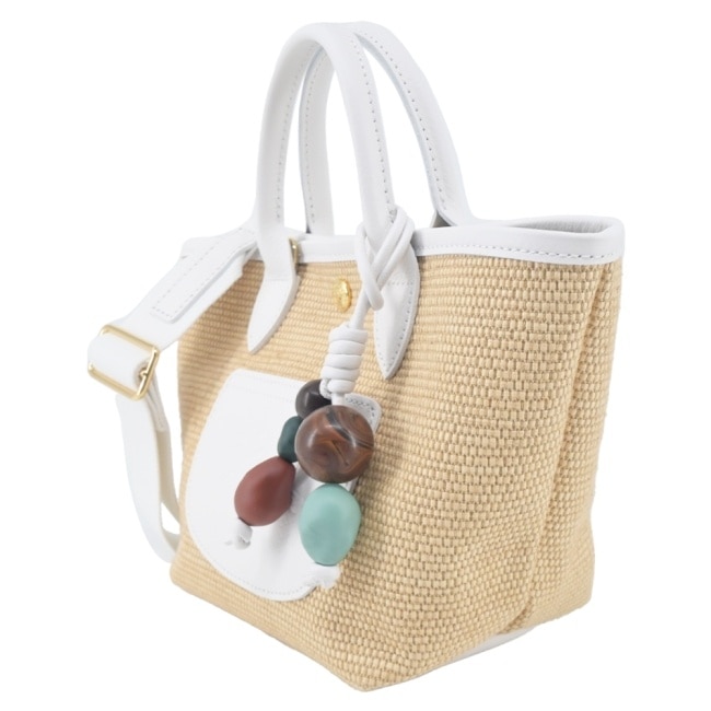 LONGCHAMP LE PANIER PLIAGE系列編織串珠兩用提籃包(迷你/白)10307-HGY-007
