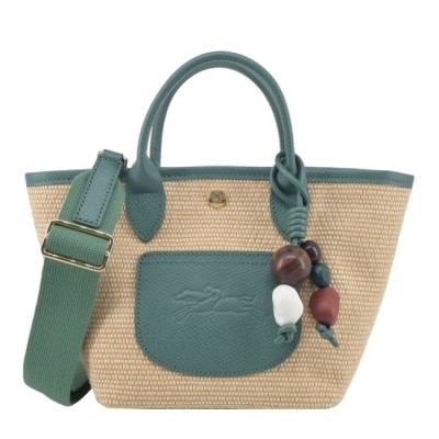 LONGCHAMP LONGCHAMP LE PANIER PLIAGE系列編織串珠兩用提籃包(迷你/綠)10307-HGY-M16