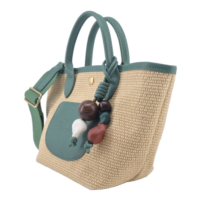 LONGCHAMP LE PANIER PLIAGE系列編織串珠兩用提籃包(迷你/綠)10307-HGY-M16