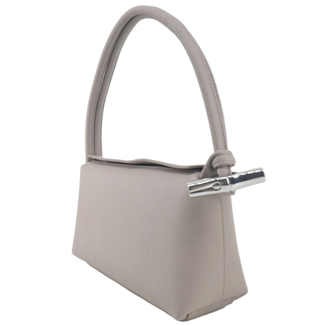 LONGCHAMP LE ROSEAU系列金屬竹節牛皮方形肩背包(中/泥褐)10324-HFP-266