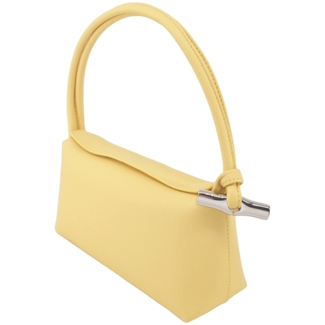 LONGCHAMP LE ROSEAU系列金屬竹節牛皮方形肩背包(中/小雞黃)10324-HFP-M12