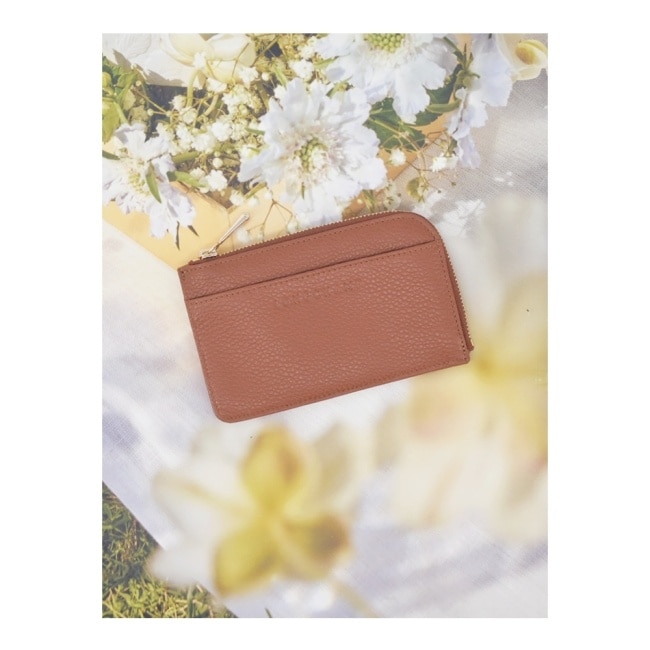 LONGCHAMP LE FOULONNE系列牛皮卡片零錢包(焦糖)30034-021-121