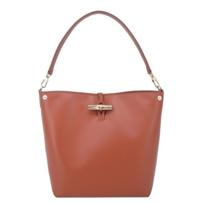 LONGCHAMP LONGCHAMP LE ROSEAU系列竹節滑面小牛皮單肩包(中/樹皮紅)10281-HGC-M11