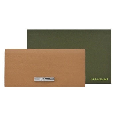LONGCHAMP LONGCHAMP LE ROSEAU系列竹節牛皮簡約翻蓋長夾(核桃棕)30050-HFP-371