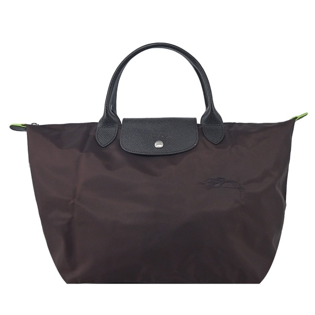 LONGCHAMP LE PLIAGE GREEN系列刺繡手提水餃包(中/摩卡棕)1623-919-002