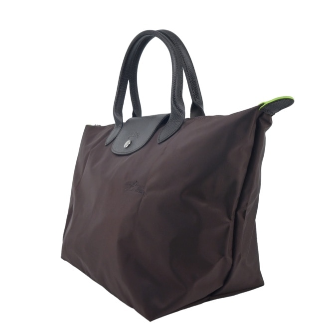 LONGCHAMP LE PLIAGE GREEN系列刺繡手提水餃包(中/摩卡棕)1623-919-002