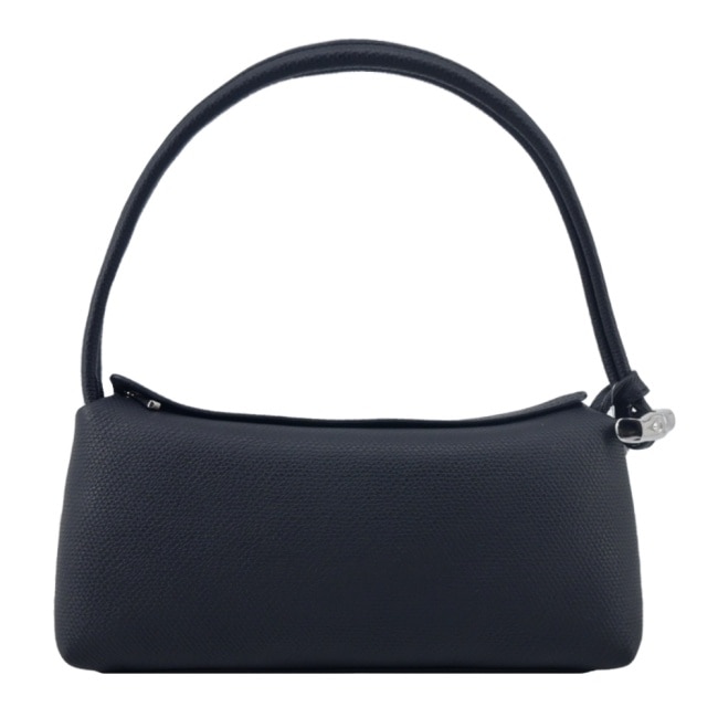 LONGCHAMP LE ROSEAU系列金屬竹節牛皮方形肩背包(中/黑)10324-HFP-001