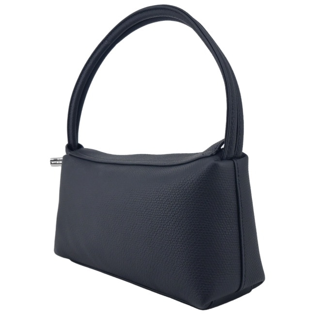 LONGCHAMP LE ROSEAU系列金屬竹節牛皮方形肩背包(中/黑)10324-HFP-001