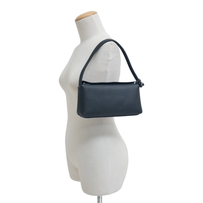 LONGCHAMP LE ROSEAU系列金屬竹節牛皮方形肩背包(中/黑)10324-HFP-001