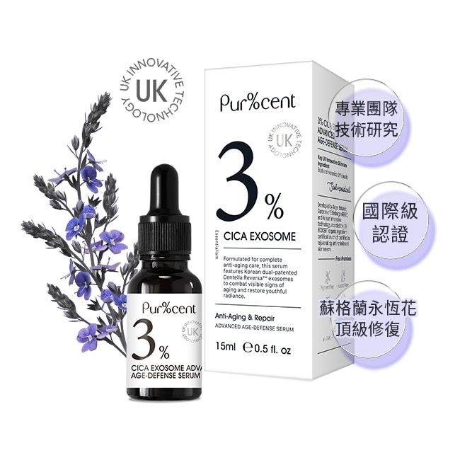 PUR%CENT璞珥森 3%CICA外泌體強化抗老肌因精華15ml