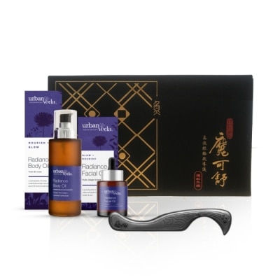 URBAN VEDA 城市吠陀按摩組-魔可舒璜勾+草本亮澤身體油100ml+臉部精華油30ml