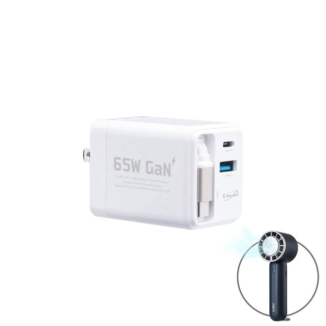 (贈RK24製冷風扇)B121 自帶快充伸縮線65W充電器_台灣製造-白