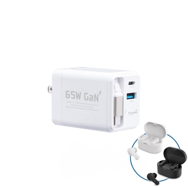 (贈PHILIPS耳機TAT1108) B121 自帶快充65W充電器 台灣製造-白