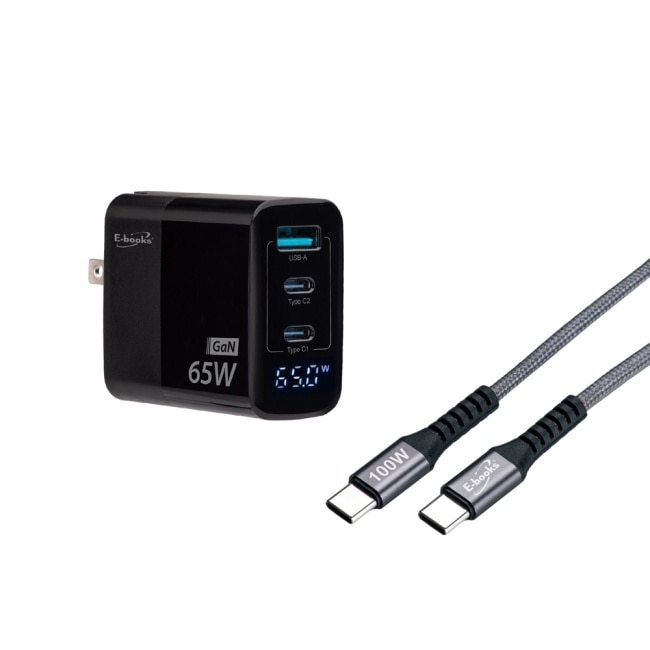 E-books B122 【台灣製造】數顯65W GaN氮化鎵+100W快充傳輸線組