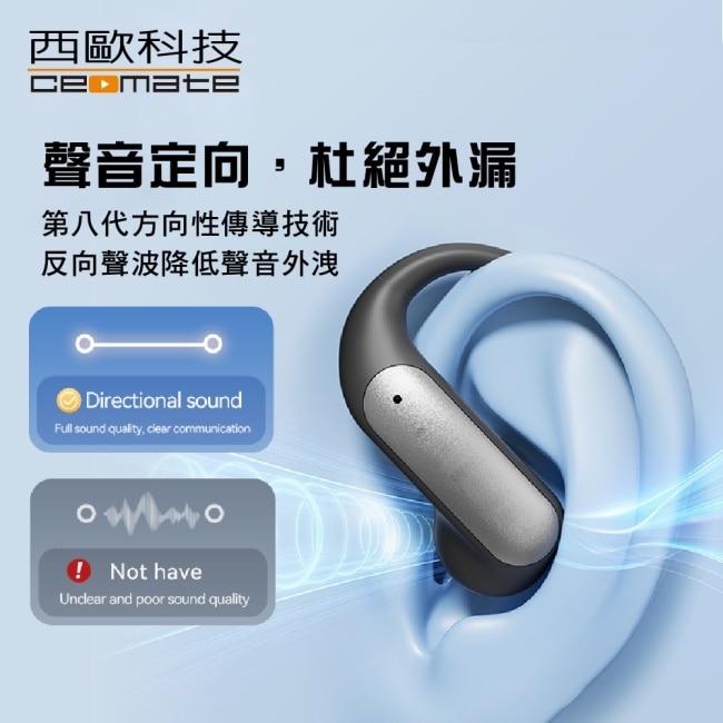 西歐科技 AI 即時翻譯傳導式藍牙耳機 CME-AE1180 銀色贈地中海萬國充電器 CME-AD01-7
