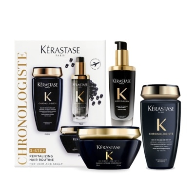 K’ERASTASE卡詩 KERASTASE 卡詩 黑鑽極萃逆時奢華組(髮油75ml+髮膜200ml+髮浴250ml)-國際航空版