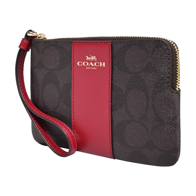 COACH 經典直紋緹花手拿包(咖啡紅)58035 IMRVQ