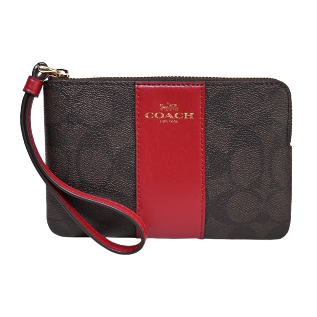 COACH 經典直紋緹花手拿包(咖啡紅)58035 IMRVQ