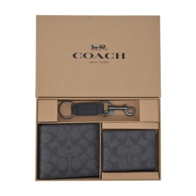 COACH COACH 滿LOGO防刮短夾禮盒(炭黑)CW344 QBMI5