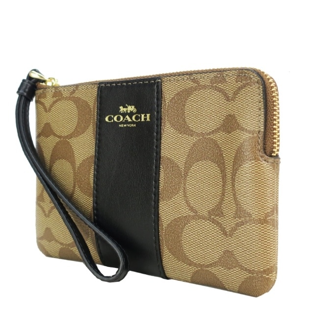 COACH 經典直紋緹花手拿包(棕黑)F58035 IMCBI