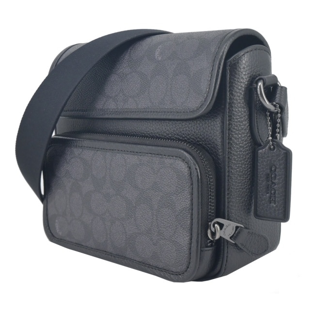 COACH Sullivan Flap PVC翻蓋中性斜背包(黑灰)CZ396 QBMI5