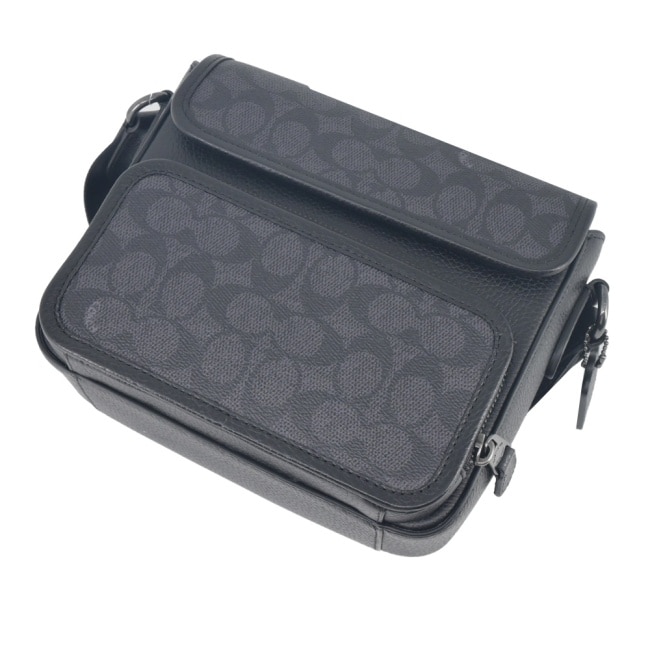 COACH Sullivan Flap PVC翻蓋中性斜背包(黑灰)CZ396 QBMI5