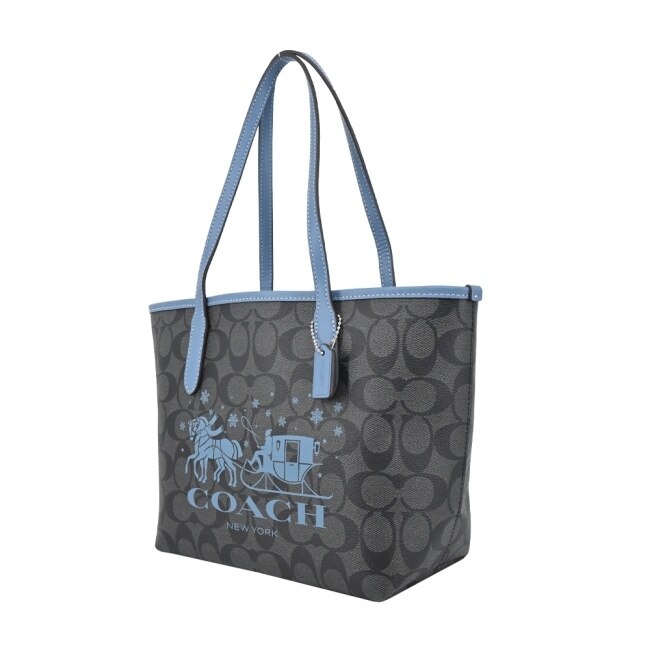 COACH LOGO迷你手提包(黑灰藍)CM183 SVW6O