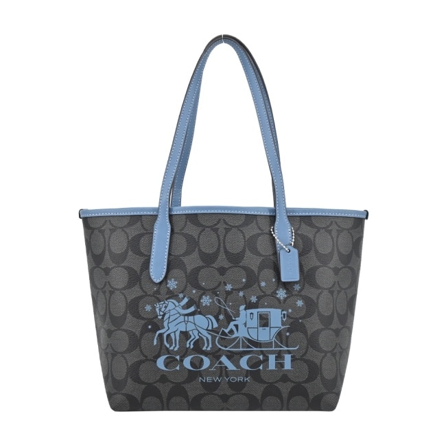 COACH LOGO迷你手提包(黑灰藍)CM183 SVW6O