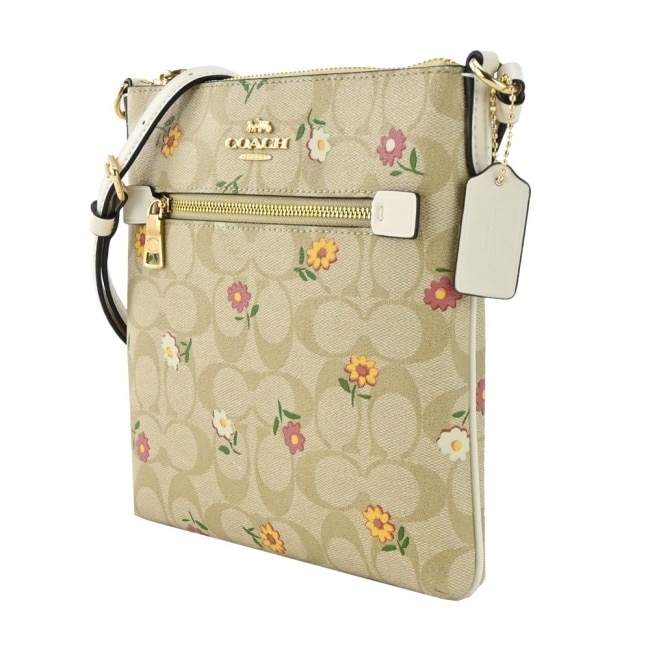 COACH 經典緹花金字小斜背包(花卉白)CH479 IMOT4