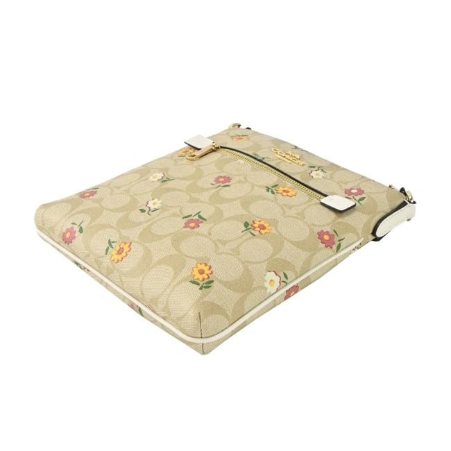 COACH 經典緹花金字小斜背包(花卉白)CH479 IMOT4