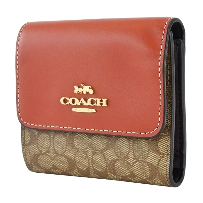 COACH 新款小LOGO三折短夾(棕紅)CF369 IMS4L