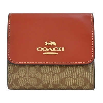COACH COACH 新款小LOGO三折短夾(棕紅)CF369 IMS4L