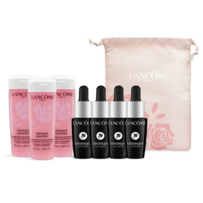 LANCOME蘭蔻 LANCOME 蘭蔻 超極限肌因賦活露(7ml)X4+溫和保濕水(50ml)X3-贈品牌束口袋-國際航空版
