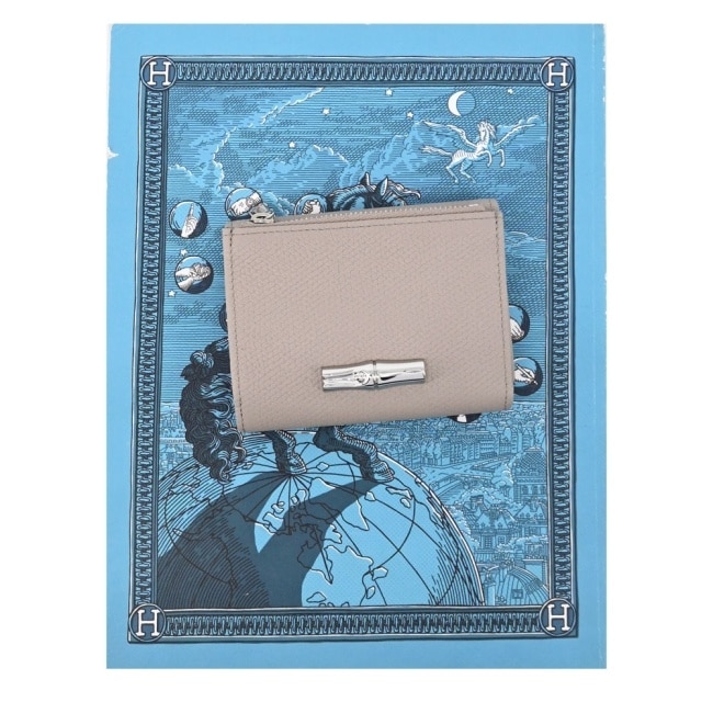 LONGCHAMP LE ROSEAU系列金屬竹節粒面牛皮三折短夾(泥褐)30049-HFP-266