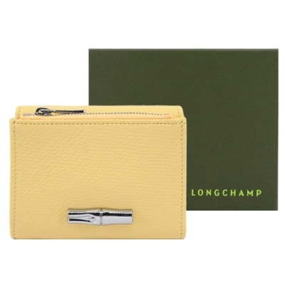 LONGCHAMP LONGCHAMP LE ROSEAU系列金屬竹節粒面牛皮三折短夾(小雞黃)30049-HFP-M12