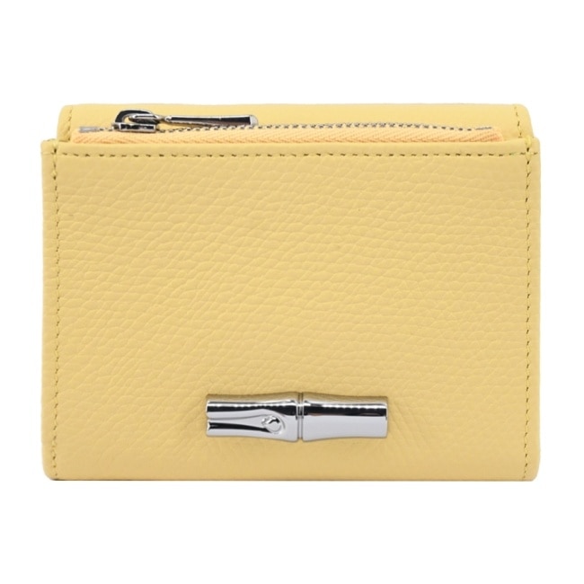 LONGCHAMP LE ROSEAU系列金屬竹節粒面牛皮三折短夾(小雞黃)30049-HFP-M12