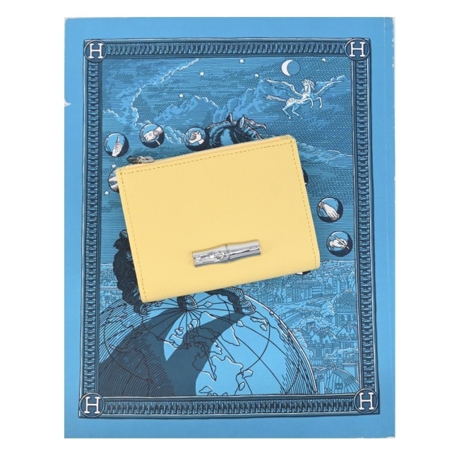 LONGCHAMP LE ROSEAU系列金屬竹節粒面牛皮三折短夾(小雞黃)30049-HFP-M12