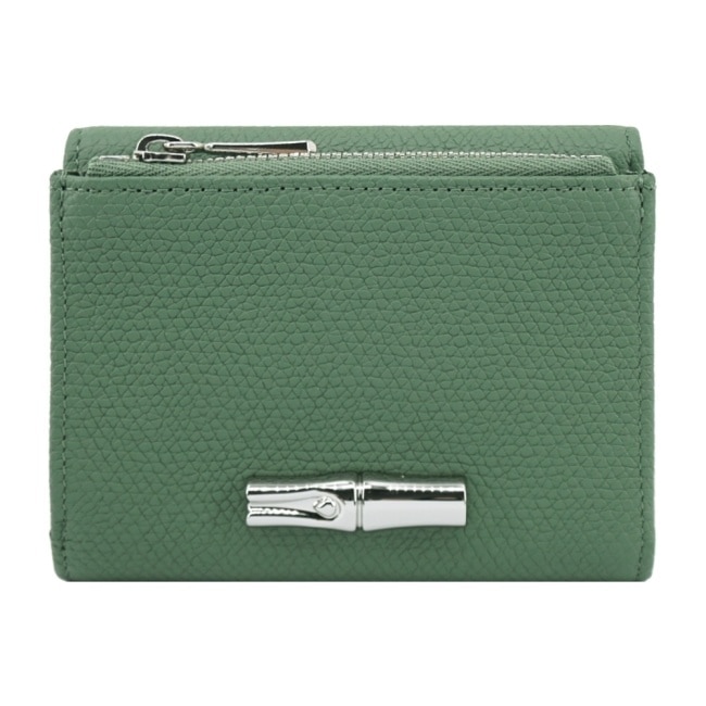 LONGCHAMP LE ROSEAU系列金屬竹節粒面牛皮三折短夾(奧勒岡綠)30049-HFP-M16