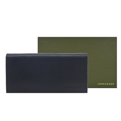 LONGCHAMP LONGCHAMP LE FOULONNE系列牛皮簡約翻蓋14卡壓釦長夾(黑)30050-021-001