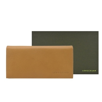 LONGCHAMP LONGCHAMP LE FOULONNE系列牛皮簡約翻蓋14卡壓釦長夾(肉豆蔻)30050-021-894