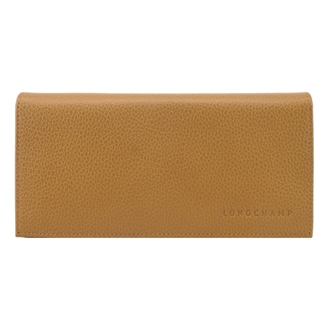 LONGCHAMP LE FOULONNE系列牛皮簡約翻蓋14卡壓釦長夾(肉豆蔻)30050-021-894