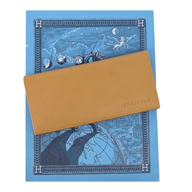 LONGCHAMP LE FOULONNE系列牛皮簡約翻蓋14卡壓釦長夾(肉豆蔻)30050-021-894