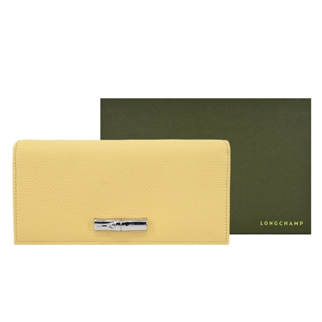 LONGCHAMP LE ROSEAU系列竹節牛皮簡約翻蓋長夾(小雞黃)30050-HFP-M12