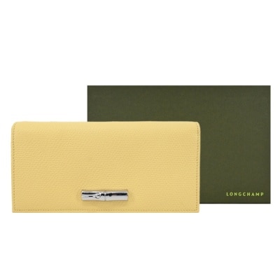 LONGCHAMP LONGCHAMP LE ROSEAU系列竹節牛皮簡約翻蓋長夾(小雞黃)30050-HFP-M12
