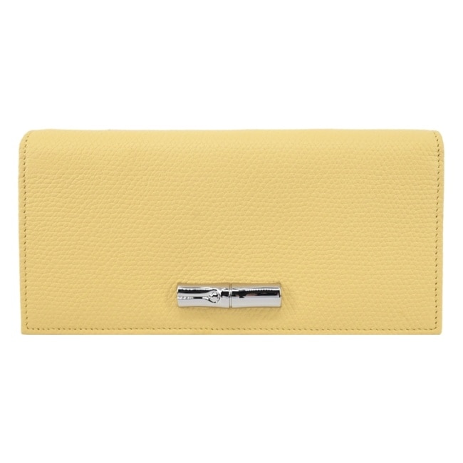 LONGCHAMP LE ROSEAU系列竹節牛皮簡約翻蓋長夾(小雞黃)30050-HFP-M12