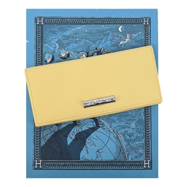 LONGCHAMP LE ROSEAU系列竹節牛皮簡約翻蓋長夾(小雞黃)30050-HFP-M12